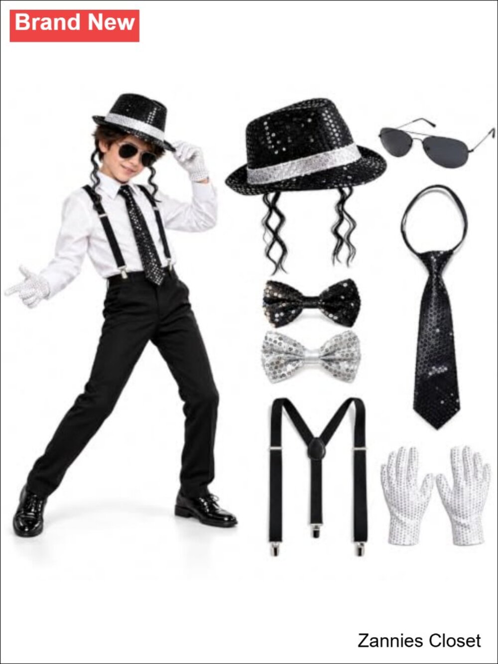 👻 70s 80s Sequin Disco Costume Accessories Set for Kids Pop Star